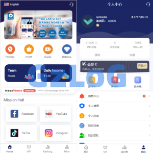 全新UI国际版多语言任务点赞源码系统脸书任务抖音点赞系统源码
